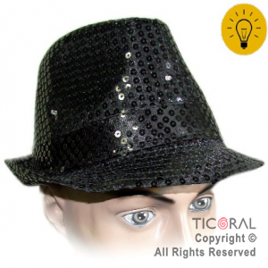 SOMBRERO GUAPO LENTEJUELAS NEGRO LUMINOSO CON LED X 1